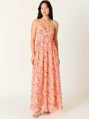 WATCH THE SUNSET FLORAL STRAPLESS MAXI DRESS
